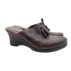 Ariat Women's Brown Leather Clogs Slip On Mules Tassels style #20926 size 7